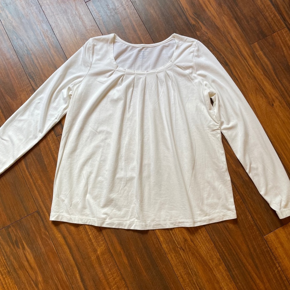Lands' End Scoop Tee White Top modal pleated long sleeve XS